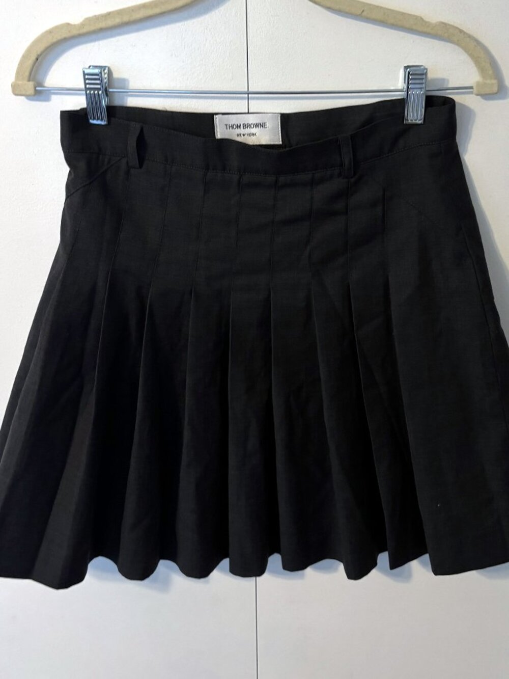 Thom Browne Pleated Wool Tennis Mini Skirt | 26 inch Waist
